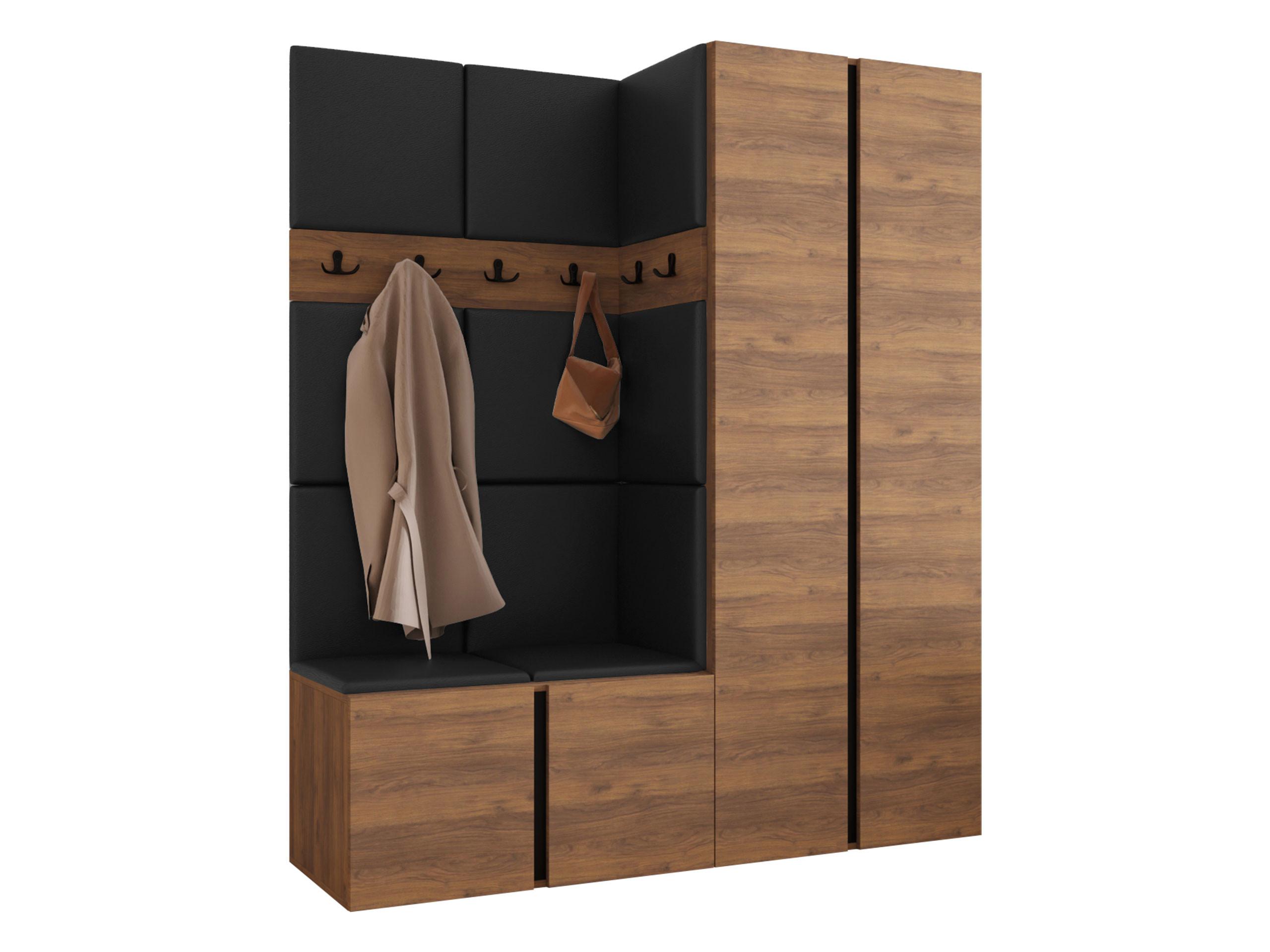 GARDEROBEN-SET Orion III - Nussbaumfarben/Schwarz, Holzwerkstoff/Kunststoff (158/186/46cm) - MIRJAN24