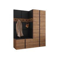 GARDEROBEN-SET Orion III - Nussbaumfarben/Schwarz, Holzwerkstoff/Kunststoff (158/186/46cm) - MIRJAN24