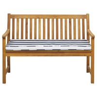 GARTENBANK zertifiziertes Holz hellbraun Auflage blau gestreift 120 cm Vivara - Hellbraun/Blau, Holz (120/88/61cm) - Beliani