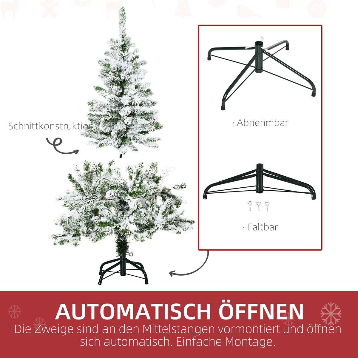 KÜNSTLICHER Weihnachtsbaum, 120 cm Kunstkiefer mit Kunstschnee, Indoor - Weiß/Grün, Kunststoff (120cm) - HOMCOM