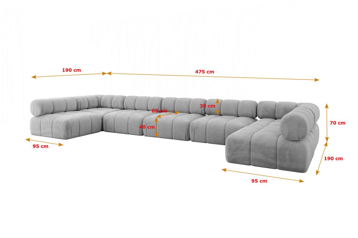 WOHNLANDSCHAFT modulares Sofa Garvo-U3 - 475x190x70 cm Hellgrau Velours - Hellgrau/Grau, Holzwerkstoff/Textil (475/70/190cm) - ALTDECOR