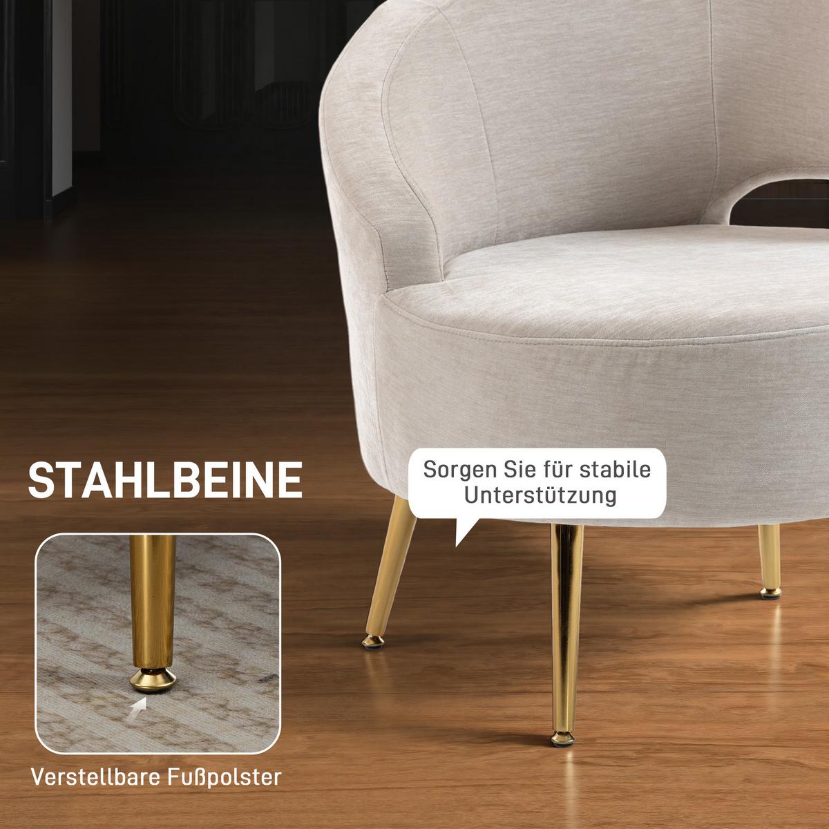 SESSEL Polyester Cremeweiß - Goldfarben/Creme, Textil/Metall (65/67/69cm) - HOMCOM