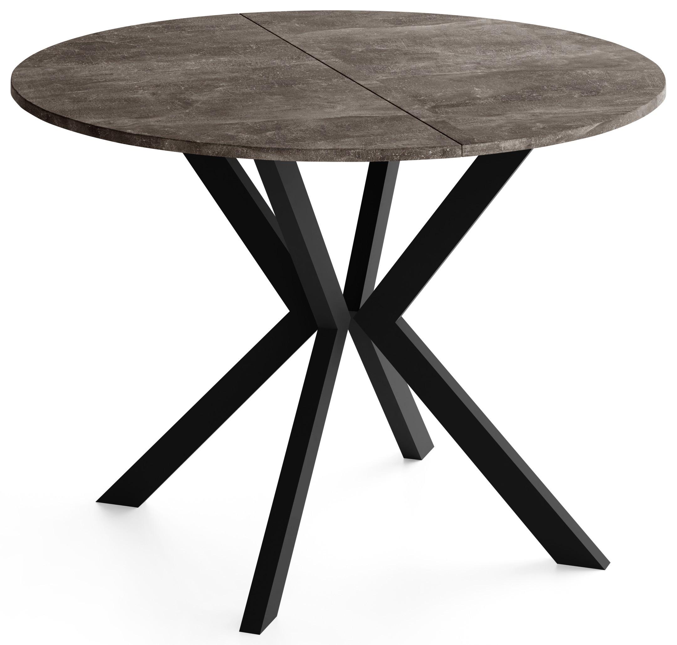 ESSTISCH Valio rund oval ausziehbar verlängerbar mit schwarzen Metallbeinen, Beton Dunkelgrau 90-130/90/76 cm - Dunkelgrau/Schwarz, Holzwerkstoff/Metall (90/130/76cm) - WFL GROUP