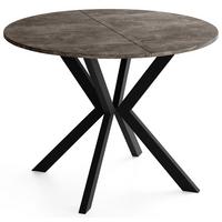 ESSTISCH Valio rund oval ausziehbar verlängerbar mit schwarzen Metallbeinen, Beton Dunkelgrau 100-140/100/76 cm - Dunkelgrau/Schwarz, Holzwerkstoff/Metall (100/140/76cm) - WFL GROUP
