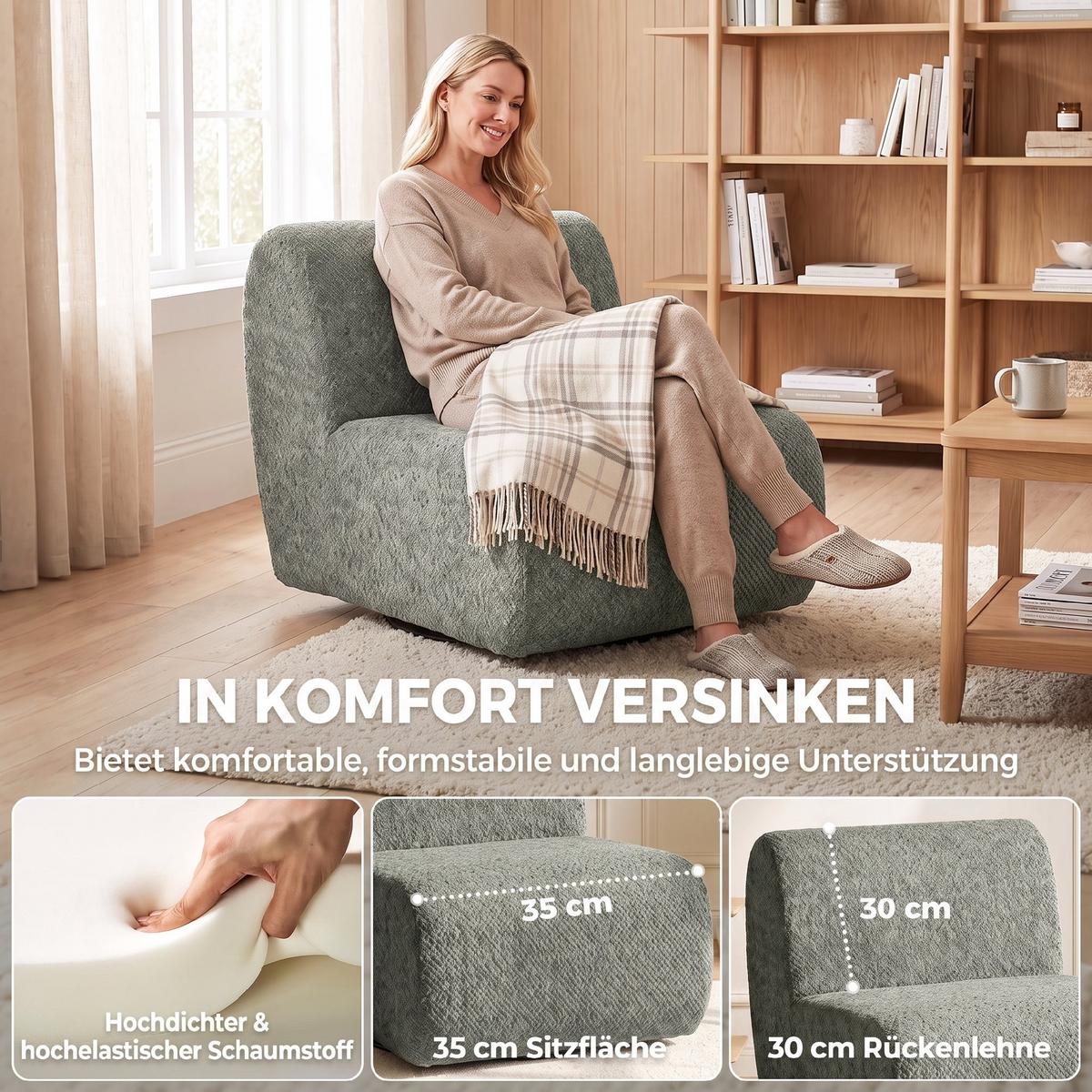 SESSEL Chenille Grau - Schwarz/Grau, Textil/Metall (70/70/90cm) - HOMCOM