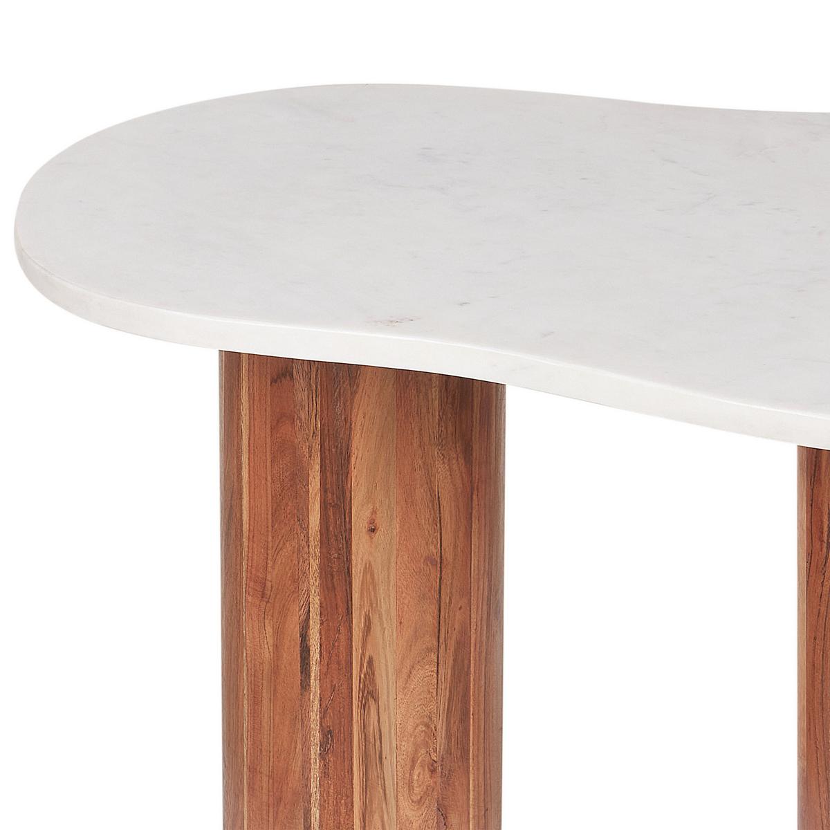 BEISTELLTISCH Marmor/Akazienholz weiß oval 90/35 cm Casablanca - Hellbraun/Weiß, Stein (45/90/35cm) - Beliani