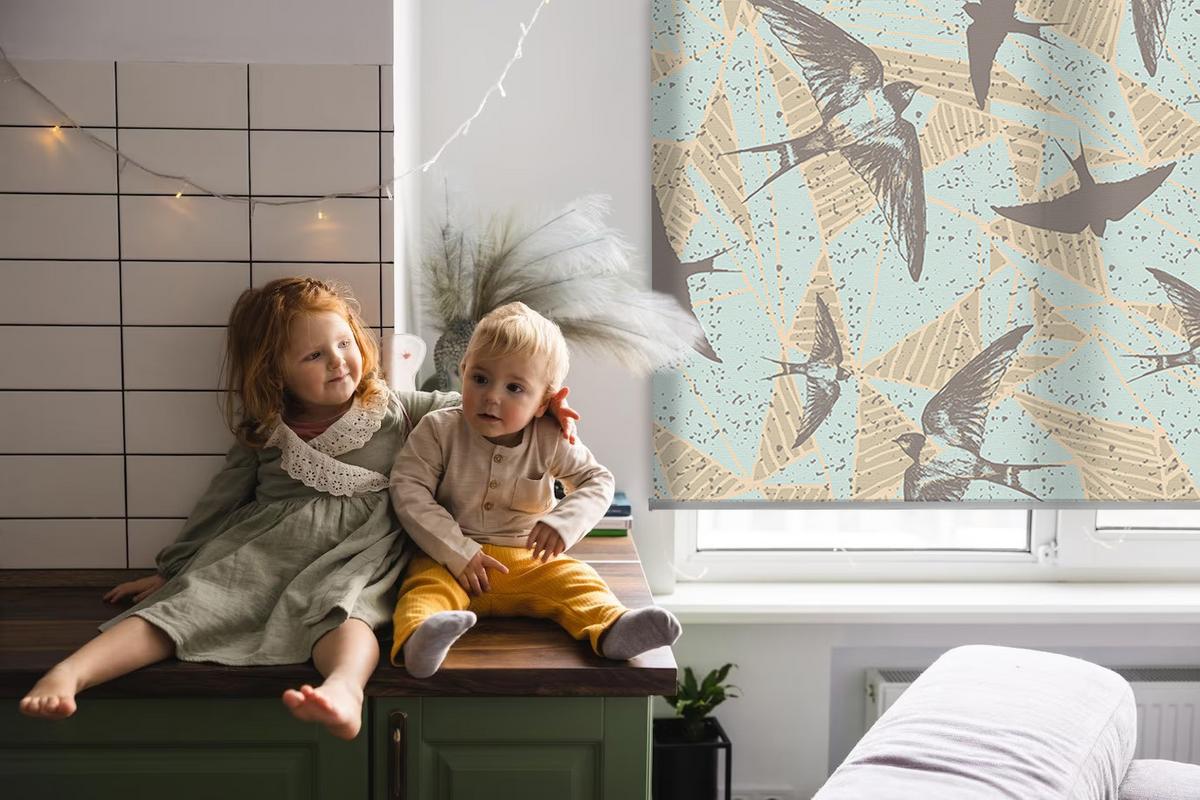 INNENROLLO - Fensterrollo - Rollo - 100x180 cm - Schwalben - Beige, Kunststoff (100/180/0.5cm) - TULUP