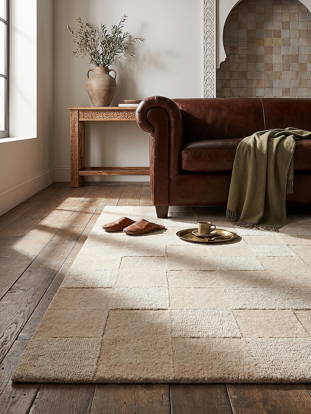 TEPPICH aus Wolle DEBEN in Natur, mit Schachbrettmuster, 120 x 170 cm - Beige, Textil (170/120cm) - KADIMA DESIGN