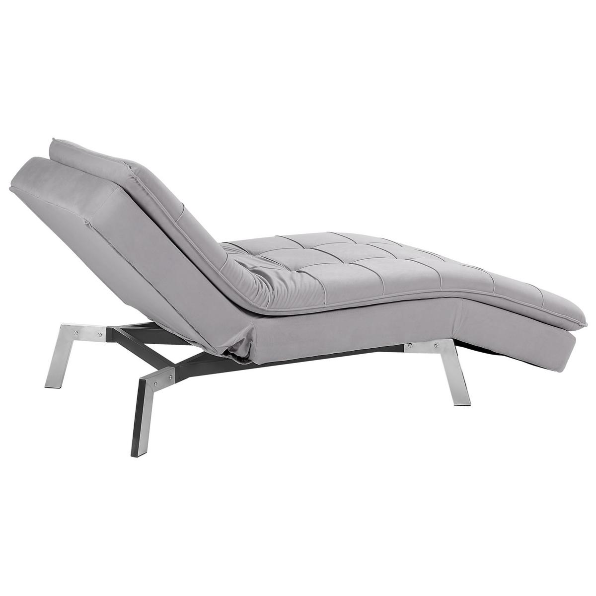 RELAXLIEGE Samtstoff hellgrau verstellbar Loiret - Silberfarben/Grau, Textil (179/93/76cm) - Beliani