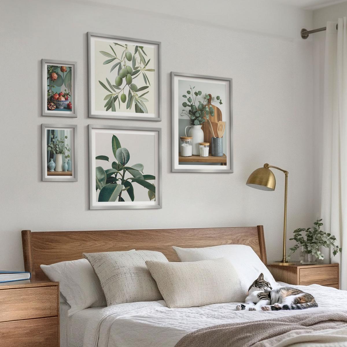 BILDER SET 5er Set - 50x50 cm & 20x30 cm & 40x60 cm Silberner Rahmen - Inspiration Schrei Schädel Eule - Silberfarben, Kunststoff (40/60cm) - TULUP