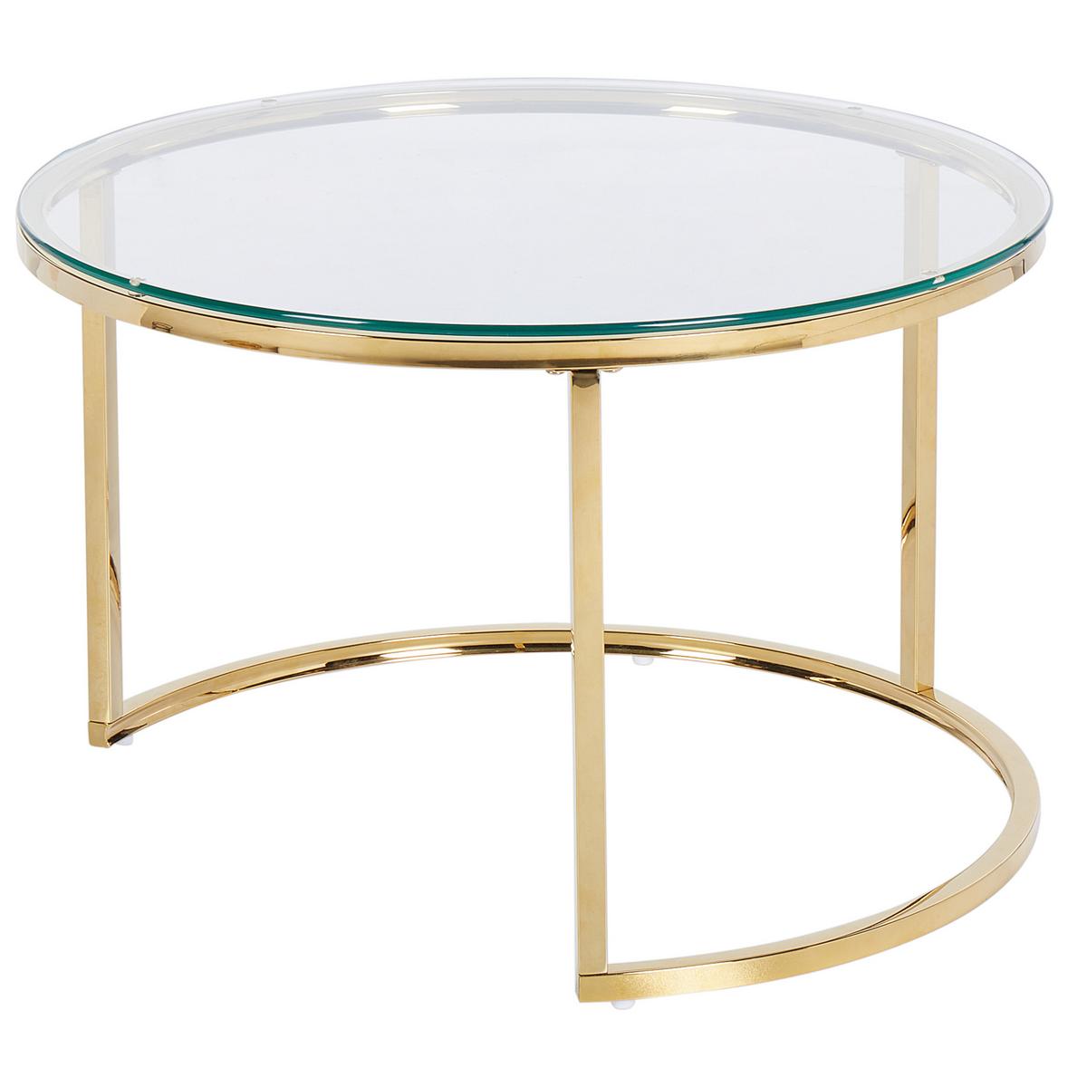COUCHTISCH 2er Set Glas/Edelstahl gold rund Grange - Goldfarben, Metall (50/50/44cm) - Beliani