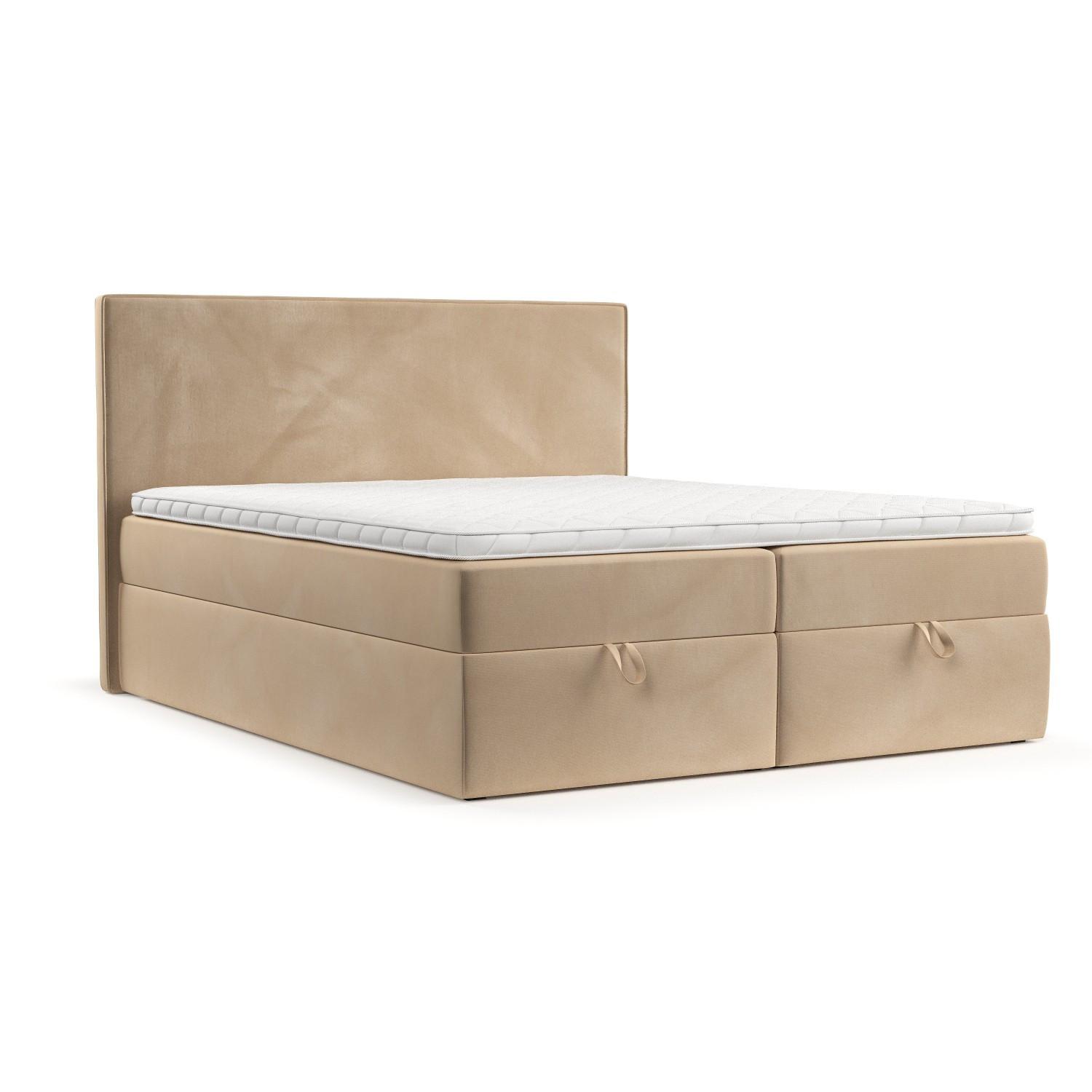 BOXBETT Velma 160/200 cm Beige im Kronos Stoff - Beige/Schwarz, Holz/Holzwerkstoff (160/200cm) - AltaBeds