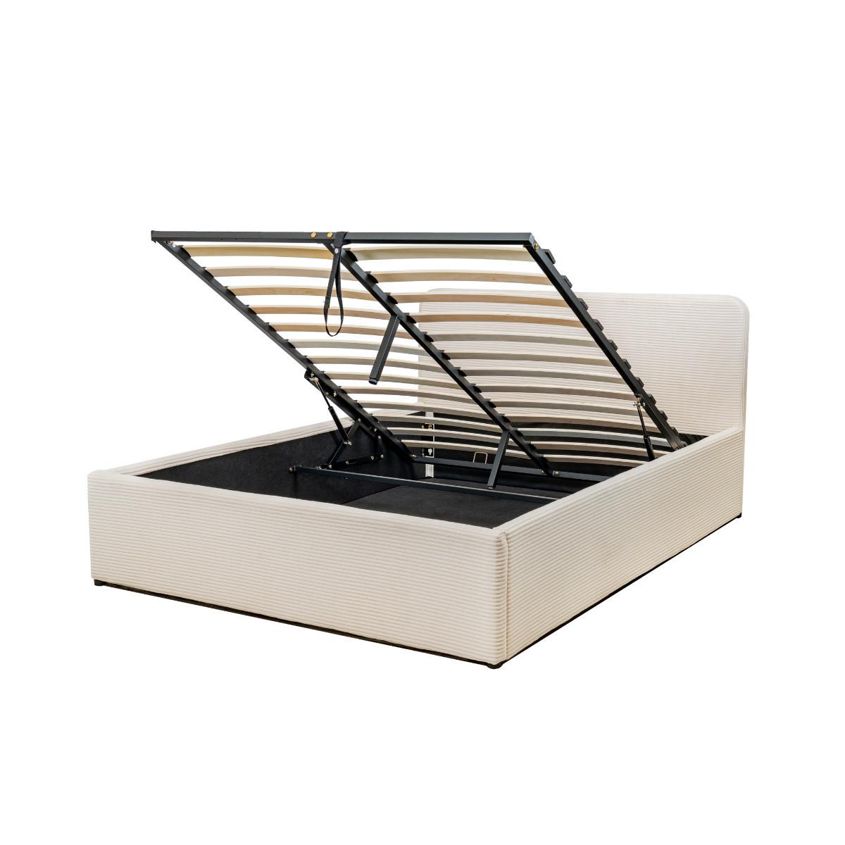 BETTKASTEN 160x200 cm mit kopfteil bezogen mit beigem - livy - Beige, Holz (200/160cm) - Calicosy