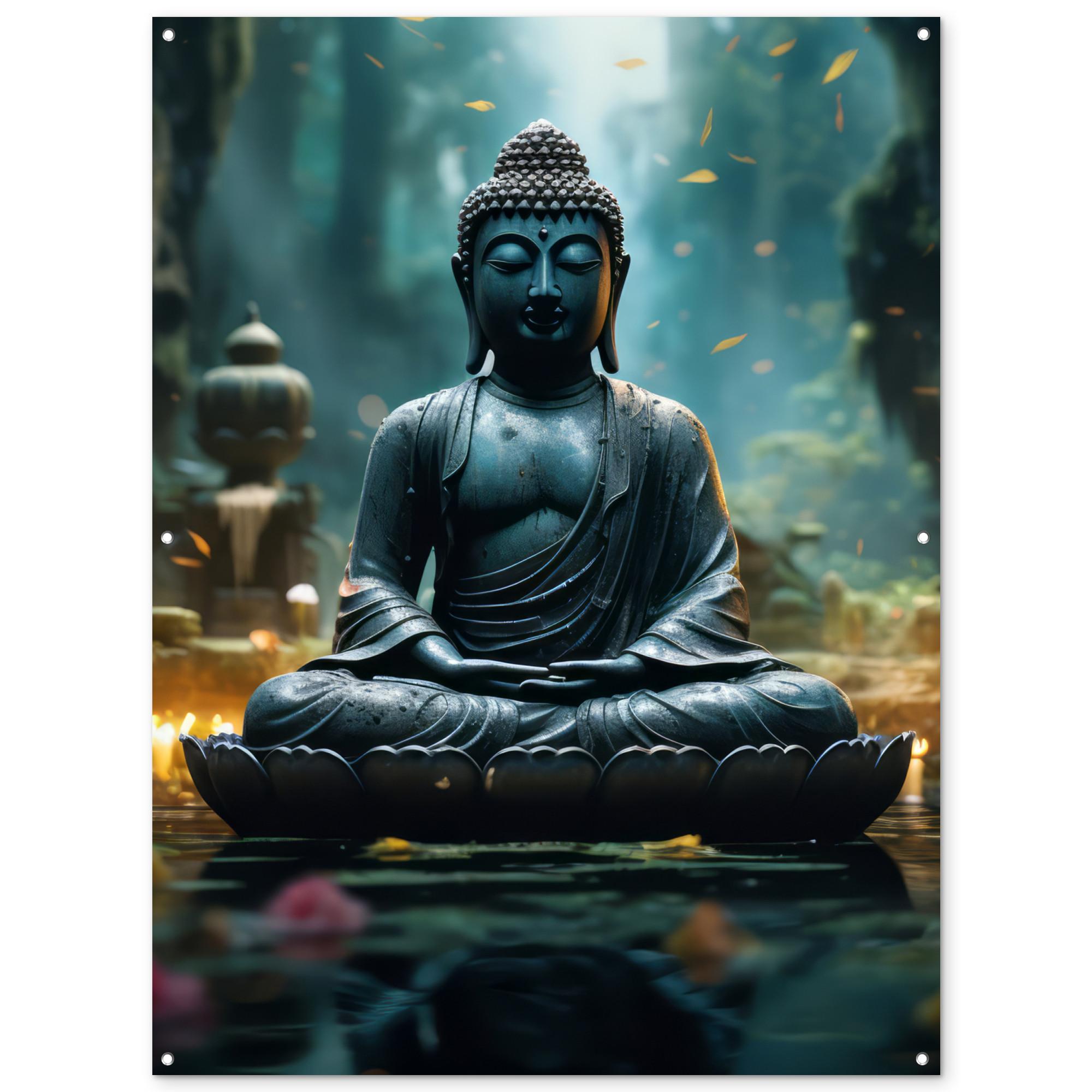 GARTENPOSTER Buddha - Statue - Buddha - Zen - Kunst - Buddha Gartendekoration 120x160 cm - Dunkelgrau, Kunststoff (120/160/0.2cm) - OnlyWow