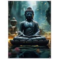 GARTENPOSTER Buddha - Statue - Buddha - Zen - Kunst - Buddha Gartendekoration 120x160 cm - Dunkelgrau, Kunststoff (120/160/0.2cm) - OnlyWow