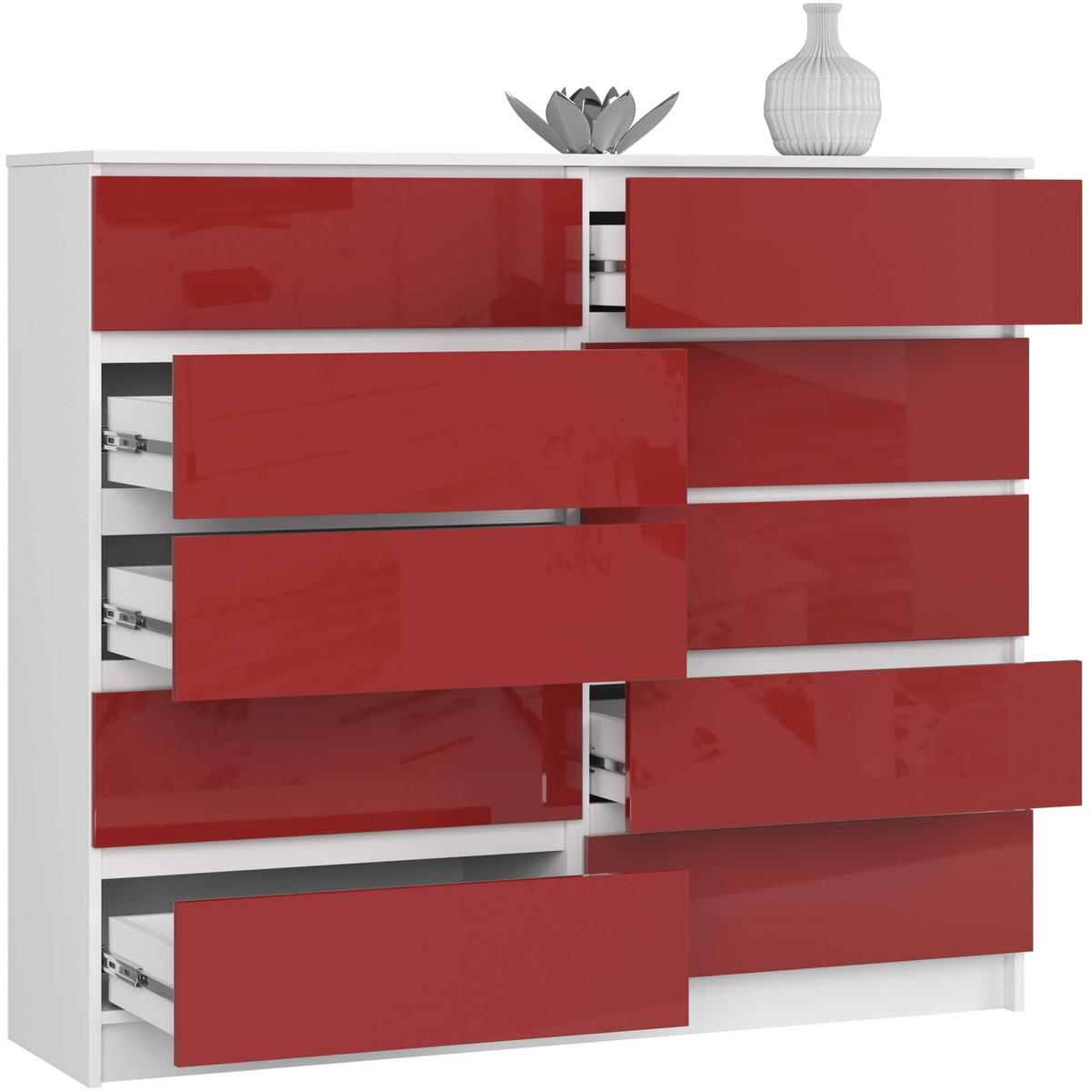 KOMMODE Weiß, Rot Glanz 121/138/40 - Weiß, Holzwerkstoff (138/121/40cm) - RAUMHIRSCH FURNITURE