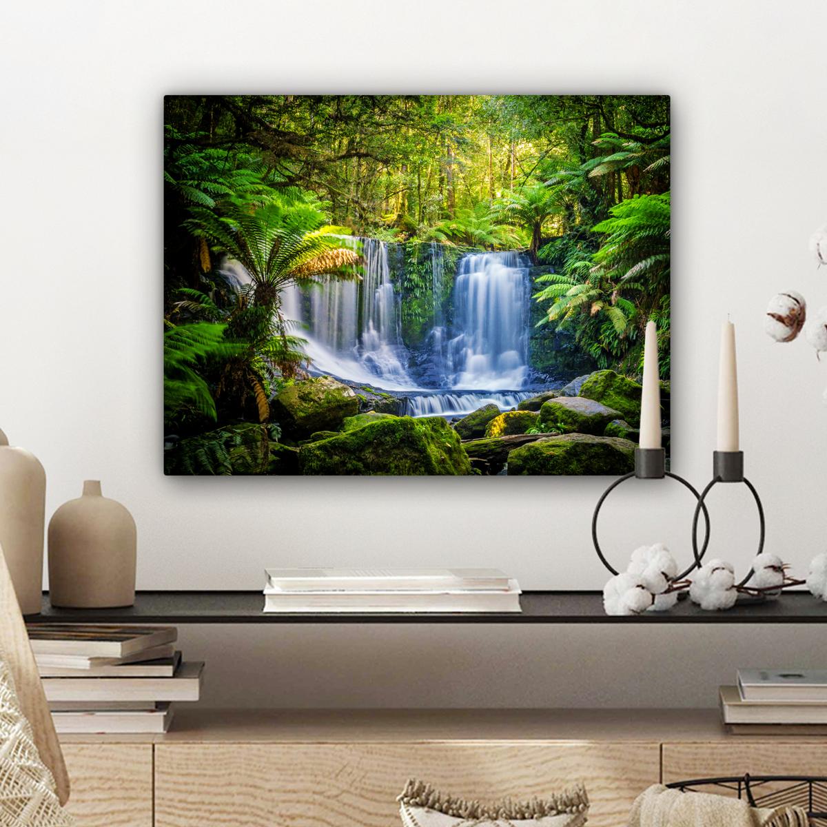LEINWANDBILD Dschungel - Wasserfall - Australien - Pflanzen - Natur Wandbild 40x30 cm - Dunkelgrün, Textil (40/30cm) - MuchoWow