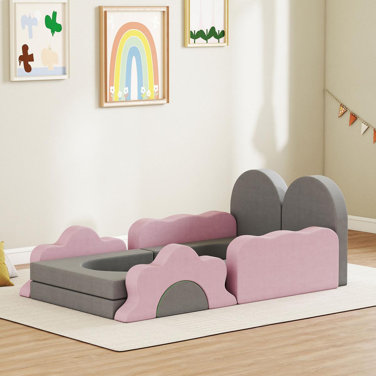 SCHAUMSTOFF Bausteine Kinder 12 Stück Klettern Softbausteine mit Bällebad Grau - Grau, Textil (75/75cm) - AIYAPLAY