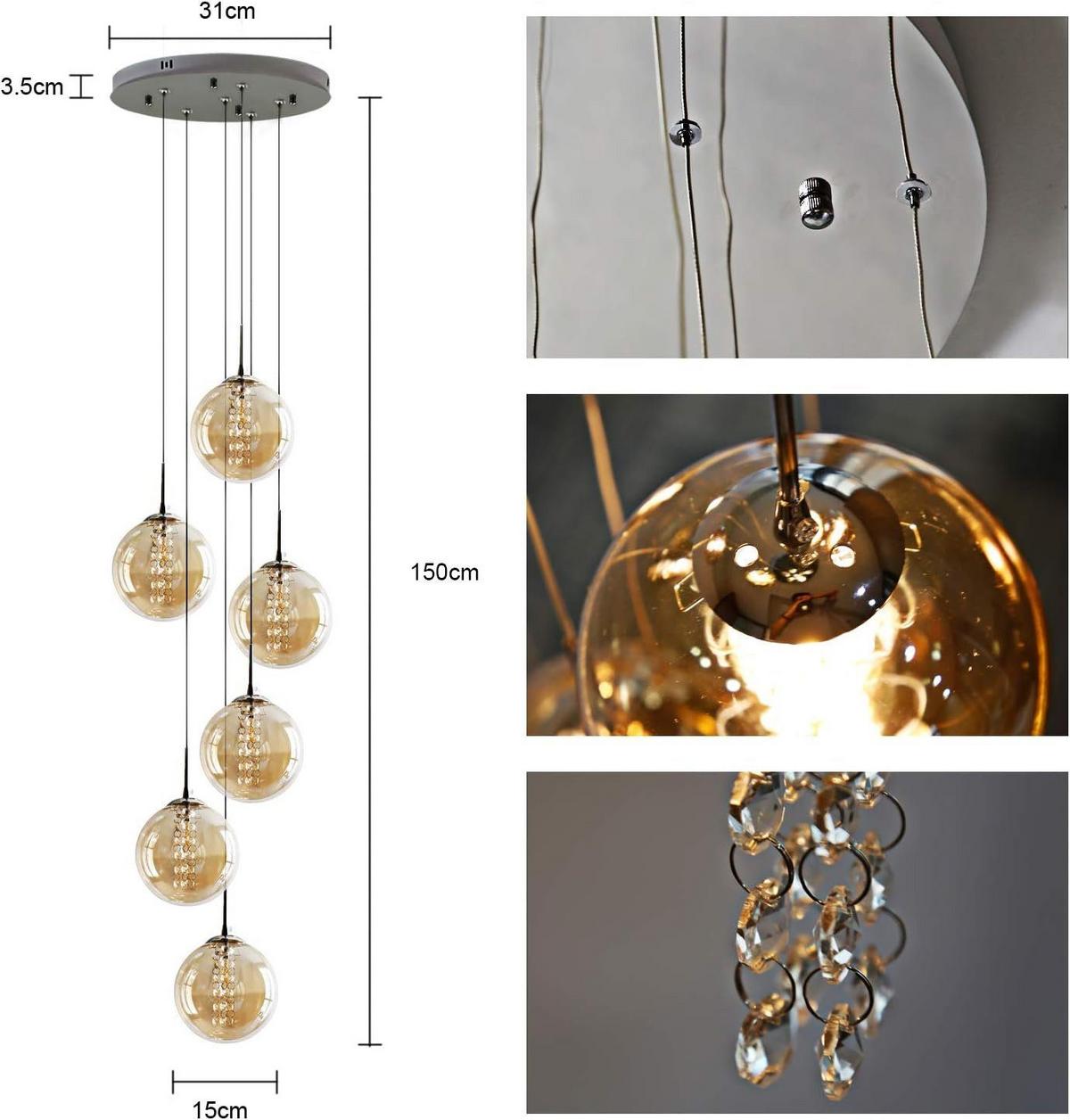 PENDELLEUCHTE Energie 6-flammig 31/31/150 cm - Bernsteinfarben, Glas (31/31/150cm) - Nettlife