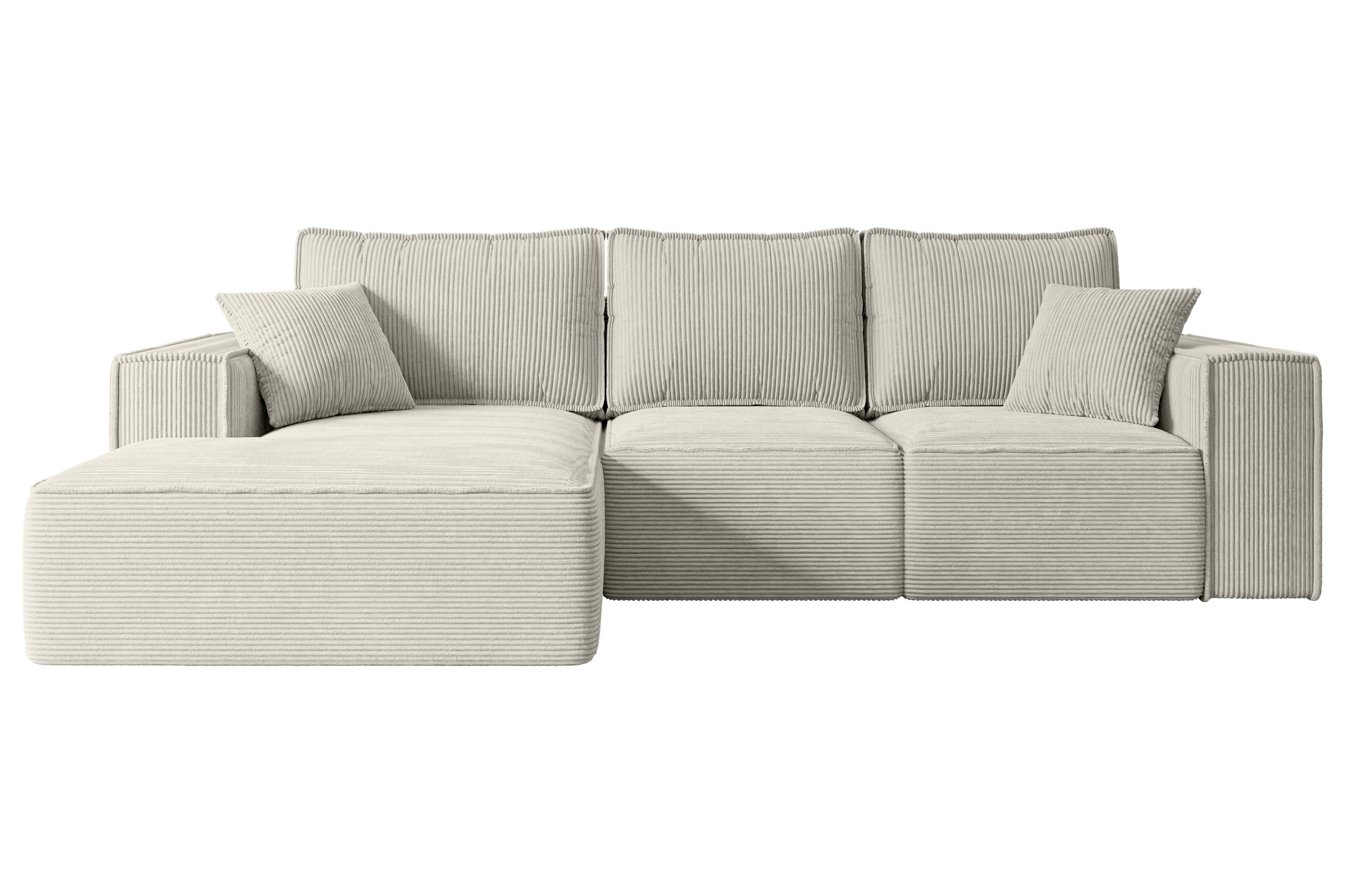 ECKSOFA mit Schlaffunktion und Bettkasten SERRA-L-S - 266x161x87 cm Creme Cord - Hellgrau/Creme, Holzwerkstoff/Kunststoff (266/161cm) - ALTDECOR
