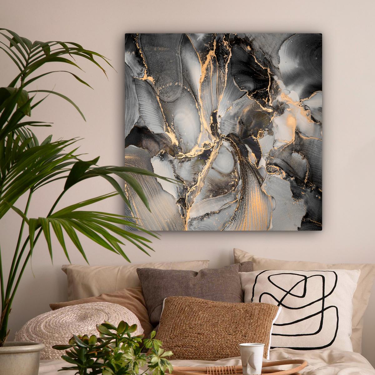 LEINWANDBILD Grau - Luxus - Gold - Marmor Deko Groß 90x90 cm - Dunkelgrau, Textil (90/90cm) - MuchoWow