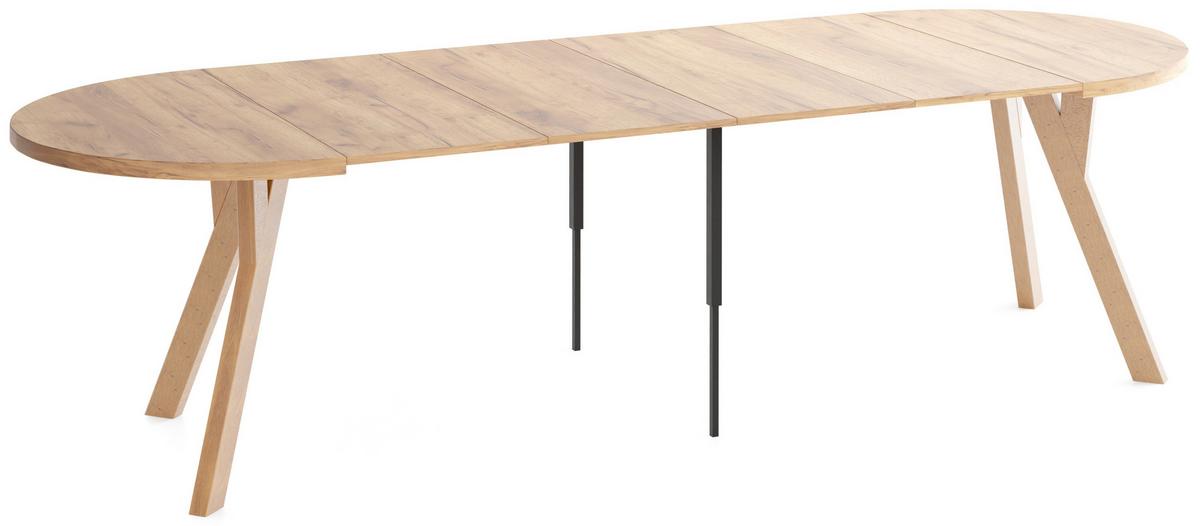 ESSTISCH Avero rund, ausziehbar, Massivholzbeine aus Buche, Eiche Braun 100-300/100/77 cm - Hellbraun/Eiche Wotan, Holz/Holzwerkstoff (100/300/76.5cm) - WFL GROUP