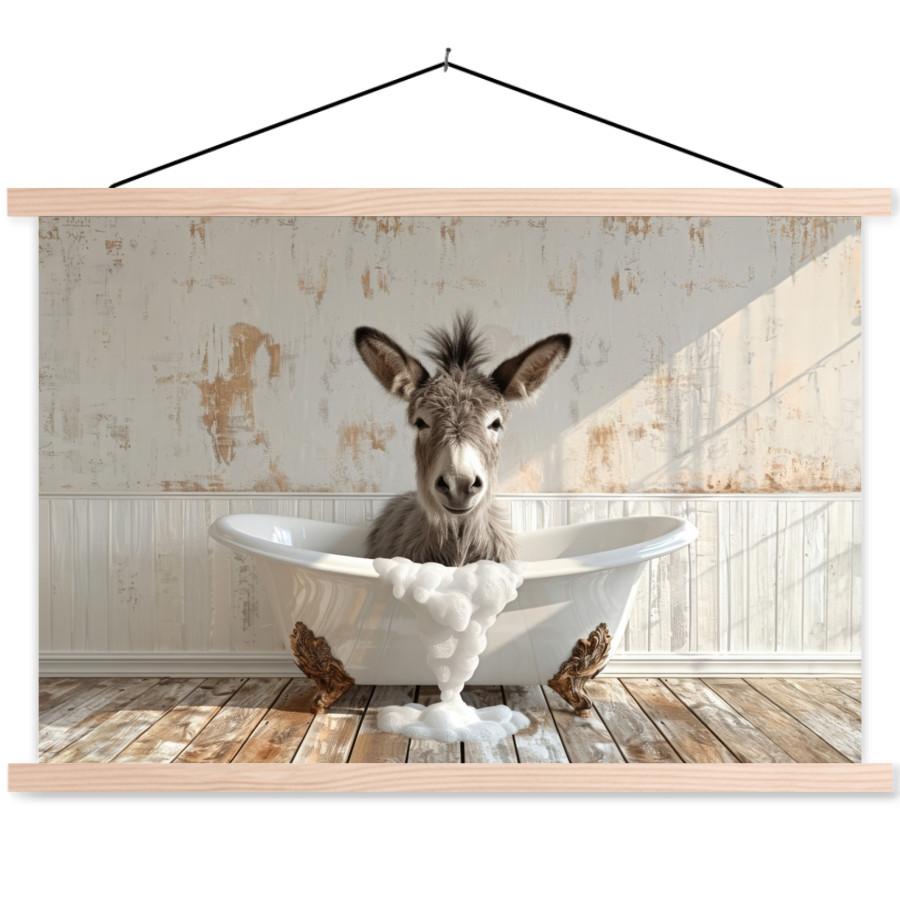 POSTER MIT MAGNETLEISTEN Esel - Tiere - Badewanne - Schaumstoff Wanddeko 90x60 cm - Weiß, Textil (90/60/0.15cm) - MuchoWow