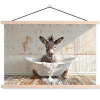 POSTER MIT MAGNETLEISTEN Esel - Tiere - Badewanne - Schaumstoff Wanddeko 90x60 cm - Weiß, Textil (90/60/0.15cm) - MuchoWow
