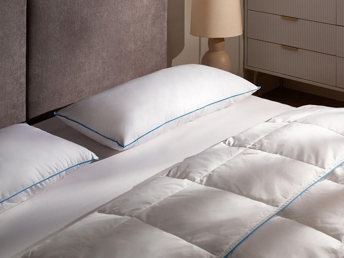 KOPFKISSEN Weiß 40/80 cm Aneto - Blau/Weiß, Naturmaterialien (80/40cm) - Beliani