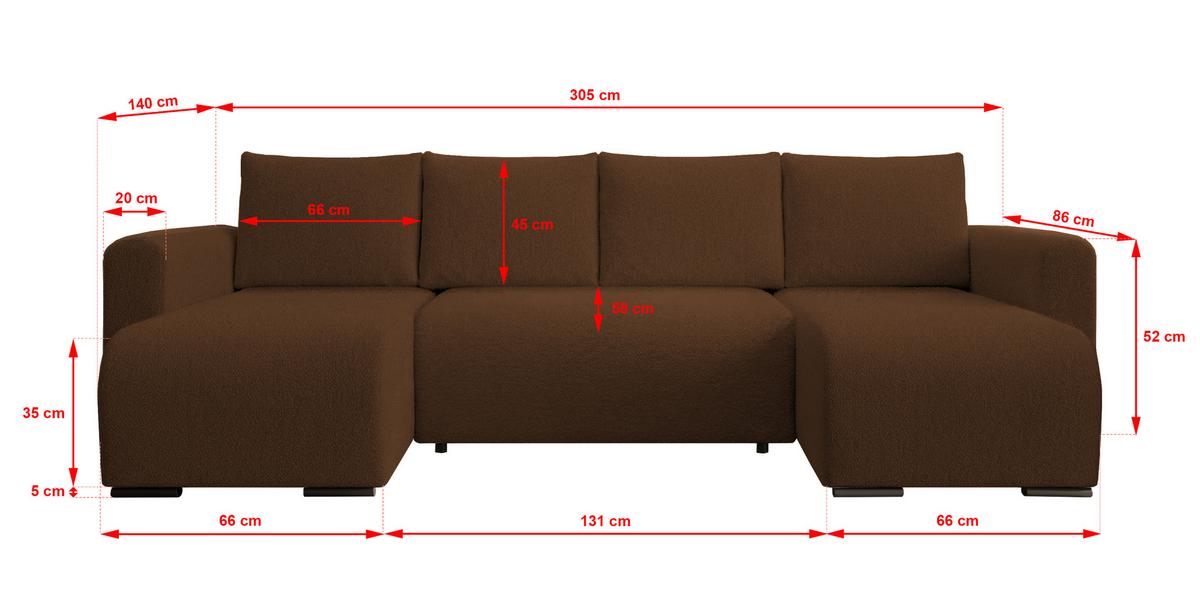WOHNLANDSCHAFT DORA U mit Bettkasten und Schlaffunktion, U-Form, bequem - Braun, Textil (305/85/140cm) - Storez24