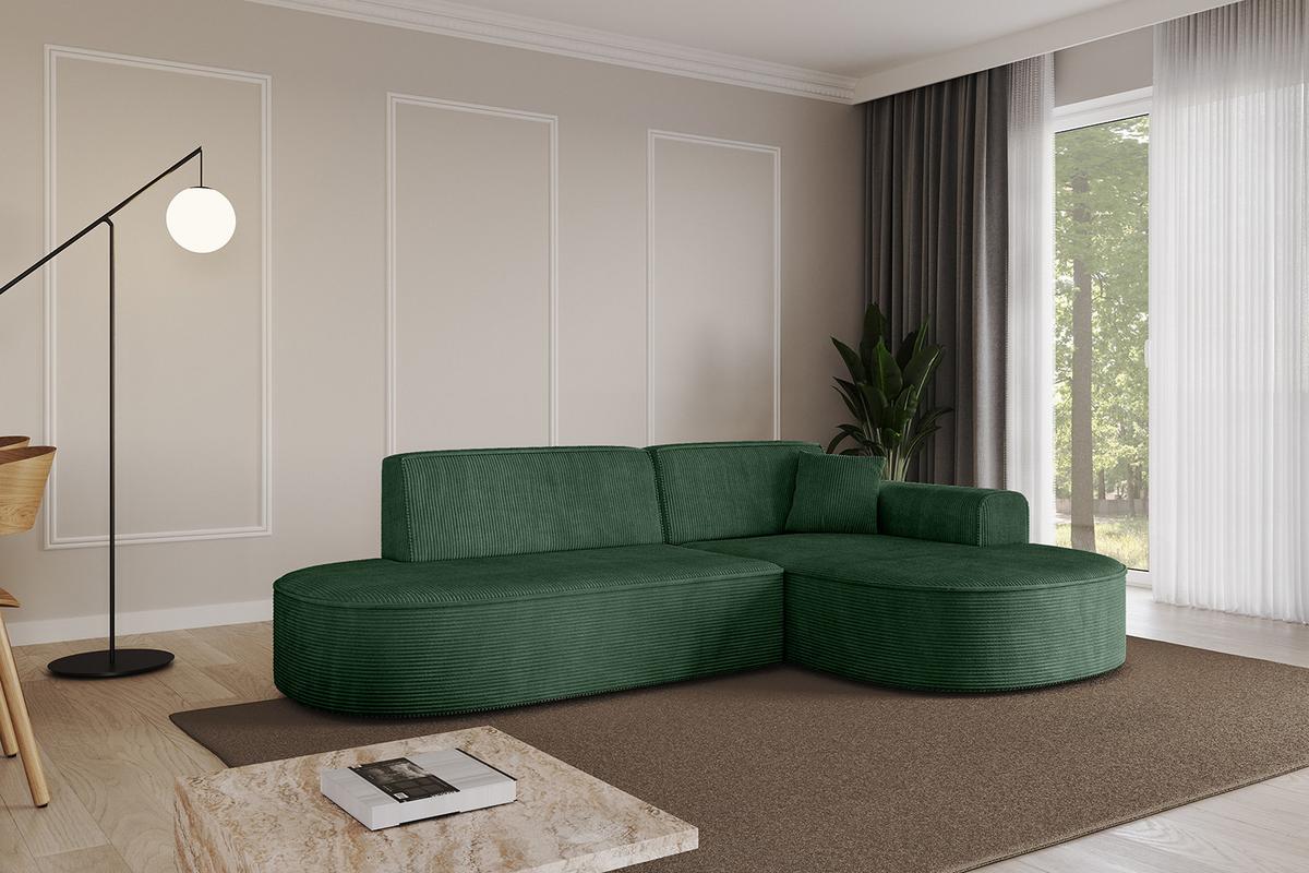 ECKSOFA Ottomane Rechts MARI-L1 - 243x171x79 cm Grün Cord - Schwarz/Grün, Holzwerkstoff/Kunststoff (234/163cm) - ALTDECOR