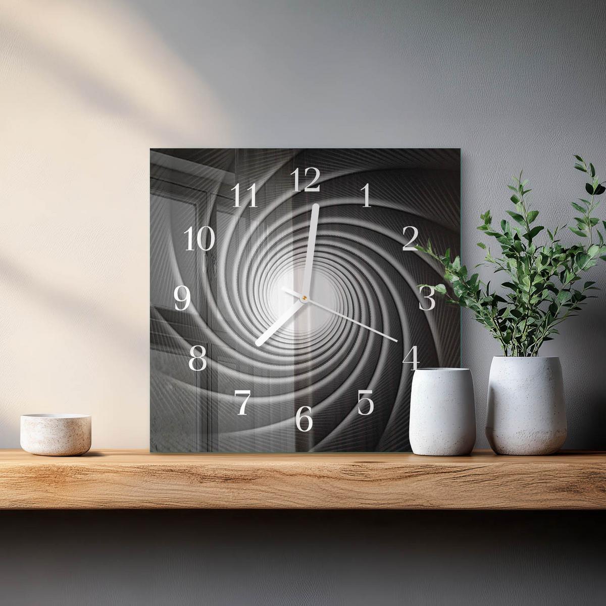WANDUHR aus Glas 30x30 cm - Wirbel - Schwarz, Glas (30/30/0.4cm) - TULUP