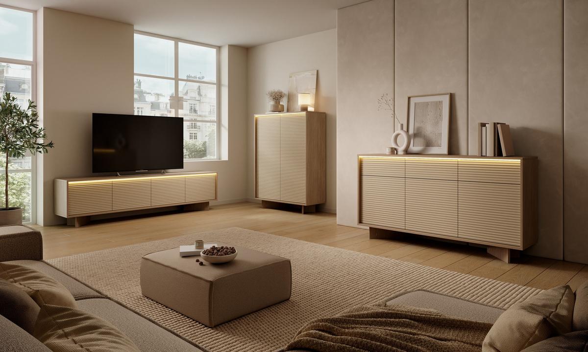 LOWBOARD RIGATO 203,9/54,4/40 cm, Beige - Beige, Holzwerkstoff (203.9/54.4/40cm) - MASSENO