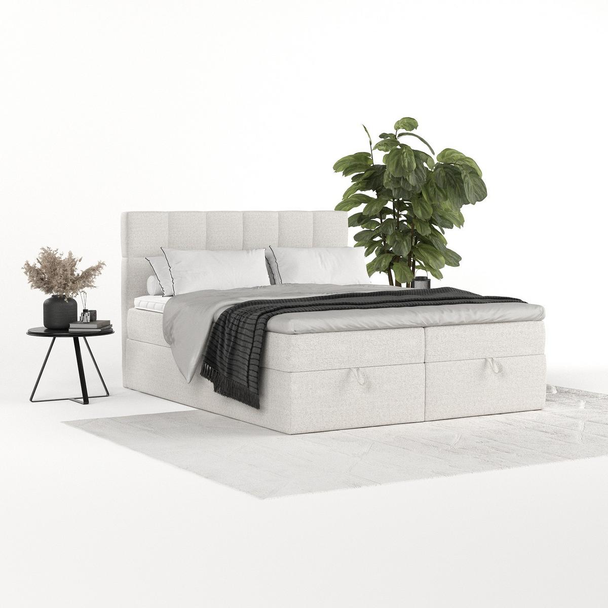 BOXBETT Savio 180/200 cm Hellbeige im Riva Stoff - Sandfarben/Schwarz, Holz/Holzwerkstoff (180/200cm) - AltaBeds
