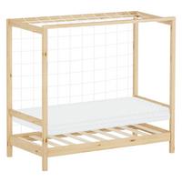 KINDERBETT Fußballtor mit Matratze 70x140 cm Natur Kiefernholz - Braun, Holz (70/140cm) - ML-DESIGN