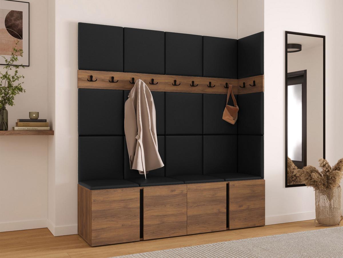 GARDEROBEN-SET Orion II - Nussbaumfarben/Schwarz, Holzwerkstoff/Kunststoff (168/186/46cm) - MIRJAN24