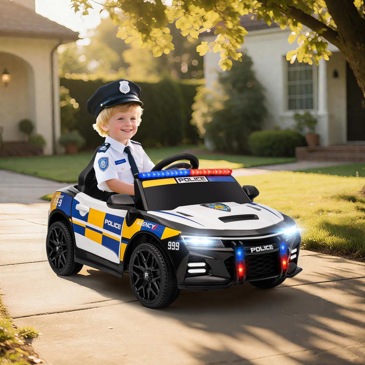 KINDER-POLIZEIAUTO Kunststoff Metall Weiß - Weiß, Kunststoff (96/60/45cm) - AIYAPLAY