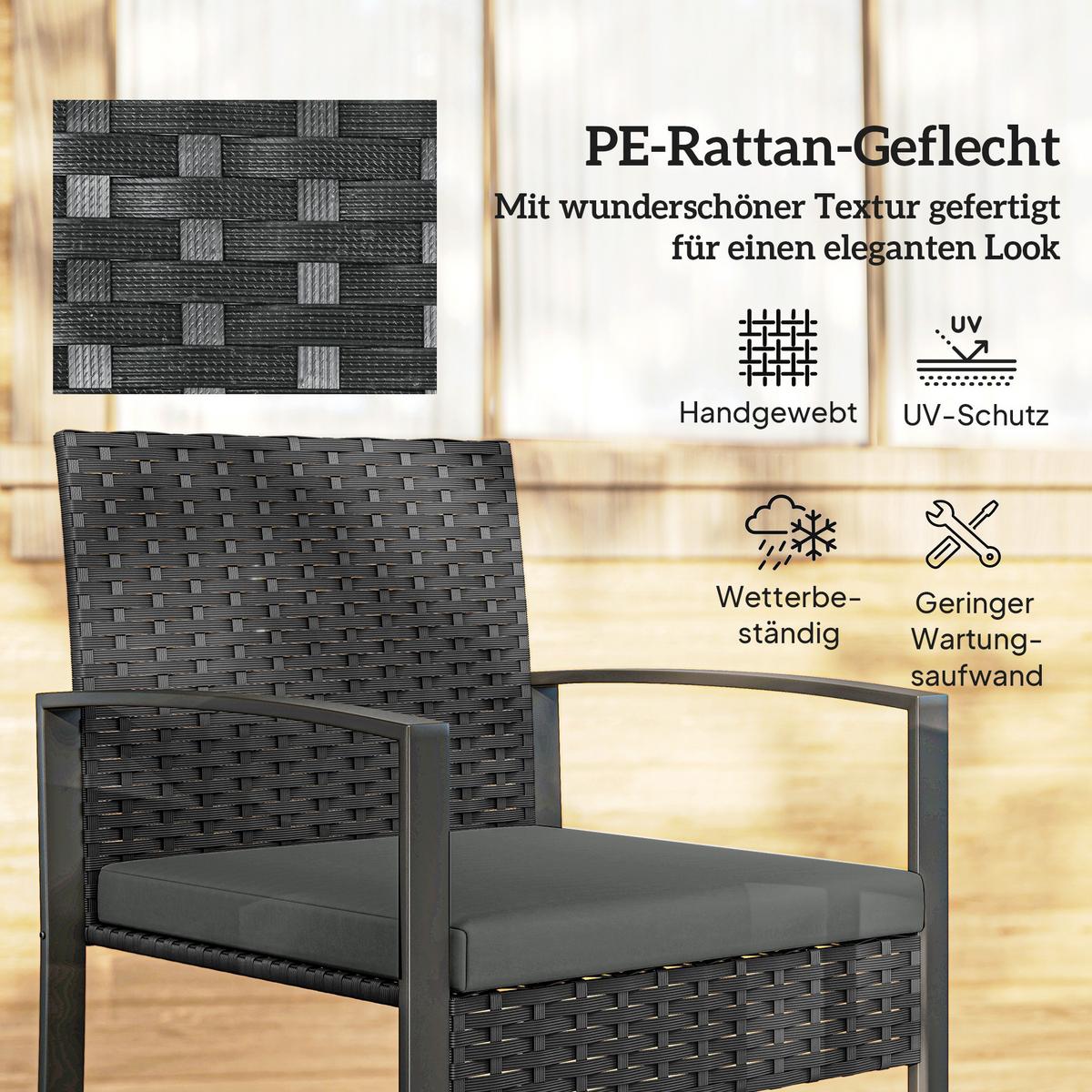 BISTROSET 3 TLG. mit 2 Gartenstühlen & Couchtisch, Dunkelgrau - Dunkelgrau/Schwarz, Textil/Metall - Outsunny
