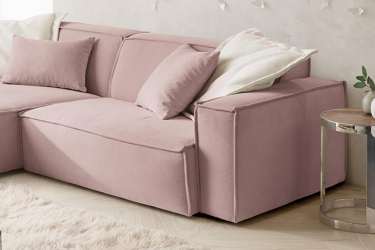 ECKSOFA SAMU Pink Cord - Schwarz/Rosa, Textil (276/168cm) - KAWOLA