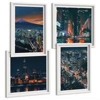 BILDER SET 4er Set - 50x50 cm & 40x60 cm Weißer Rahmen - Bergpanorama der Stadt bei Nacht - Weiß, Kunststoff (50/50cm) - TULUP