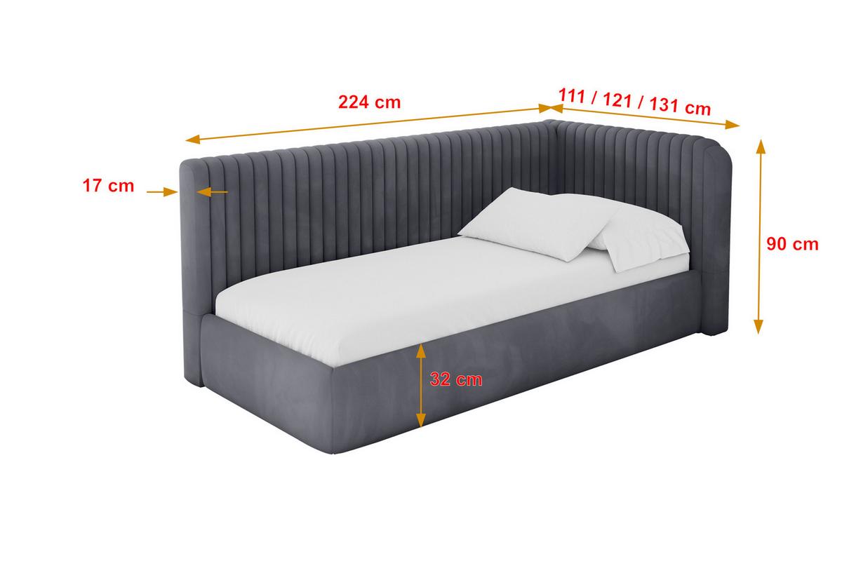 EINZELLBETT Jugendbett mit Bettkasten und Matratze H3/H4, Links - AURY 90x200 Dunkelgrau - Dunkelgrau, Holzwerkstoff/Textil (90/200cm) - ALTDECOR