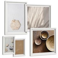 BILDER SET 5er Set - 50x50 cm & 20x30 cm & 40x60 cm Weißer Rahmen - Minimalistische warme Texturen - Weiß, Kunststoff (40/60cm) - TULUP