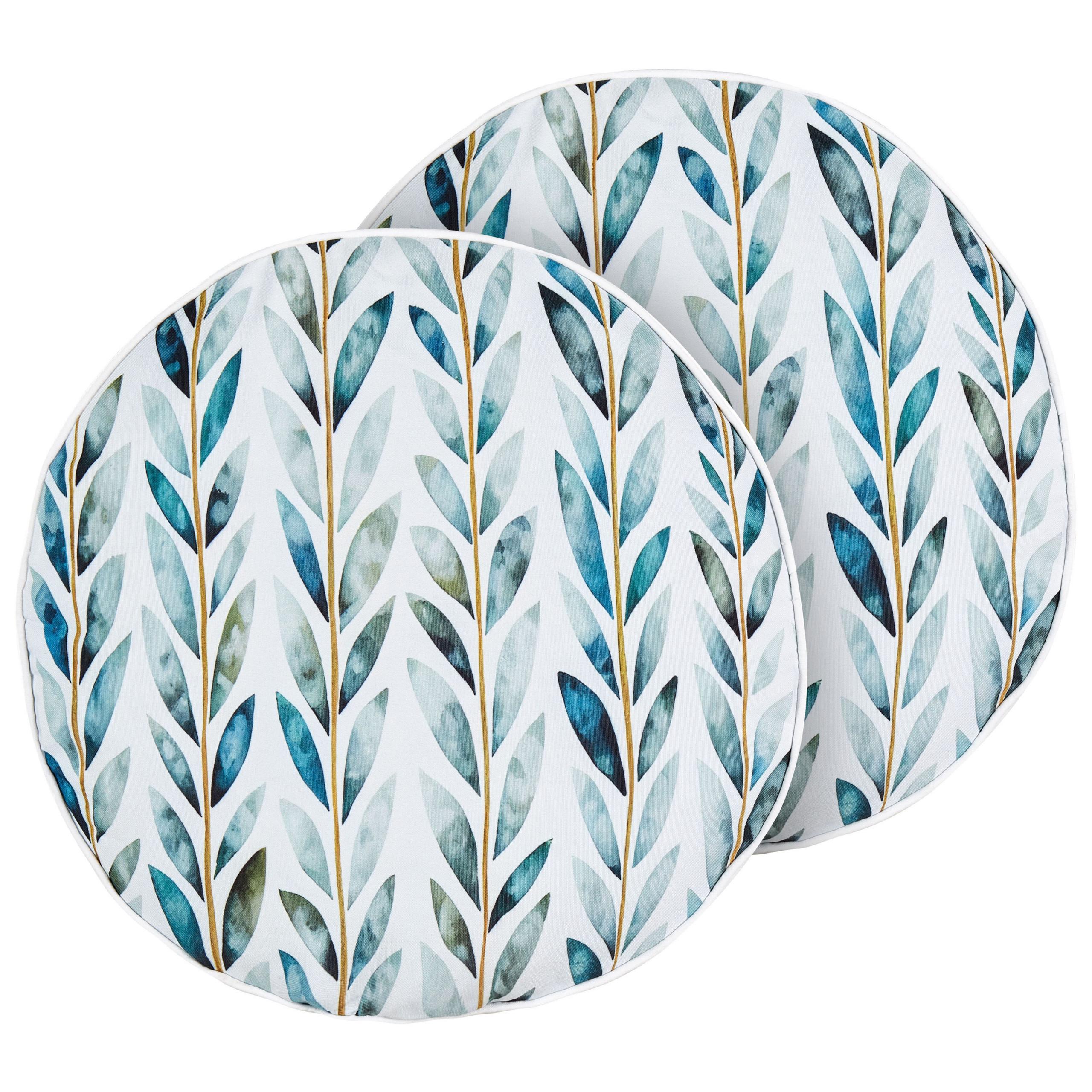 GARTENKISSEN 2er-Set Blattmotiv weiß/grün 40 cm Loano - Weiß, Textil (40/40cm) - Beliani