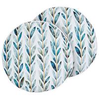 GARTENKISSEN 2er-Set Blattmotiv weiß/grün 40 cm Loano - Weiß, Textil (40/40cm) - Beliani