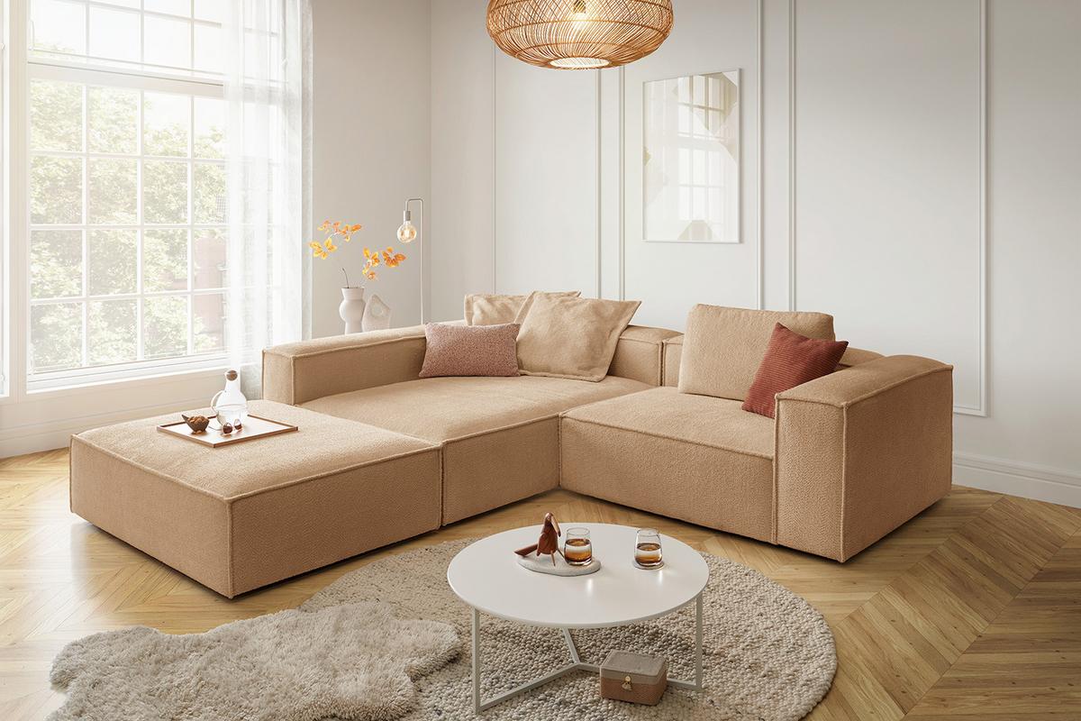 ECKSOFA CARMO Braun Flachgewebe - Schwarz/Braun, Kunststoff/Textil (306/191cm) - KAWOLA