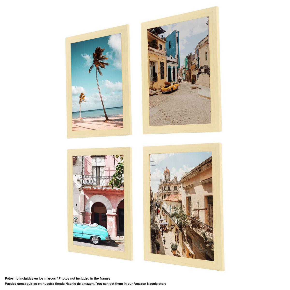 RAHMEN Set mit 4 aus MDF und Acrylglas Schutz und Aussteller für Fotografien, Bilder, Poster, Gemälde, Dekoration für Haus Farbe Hellholz A4 - Beige, Holz (21/3cm) - Nacnic