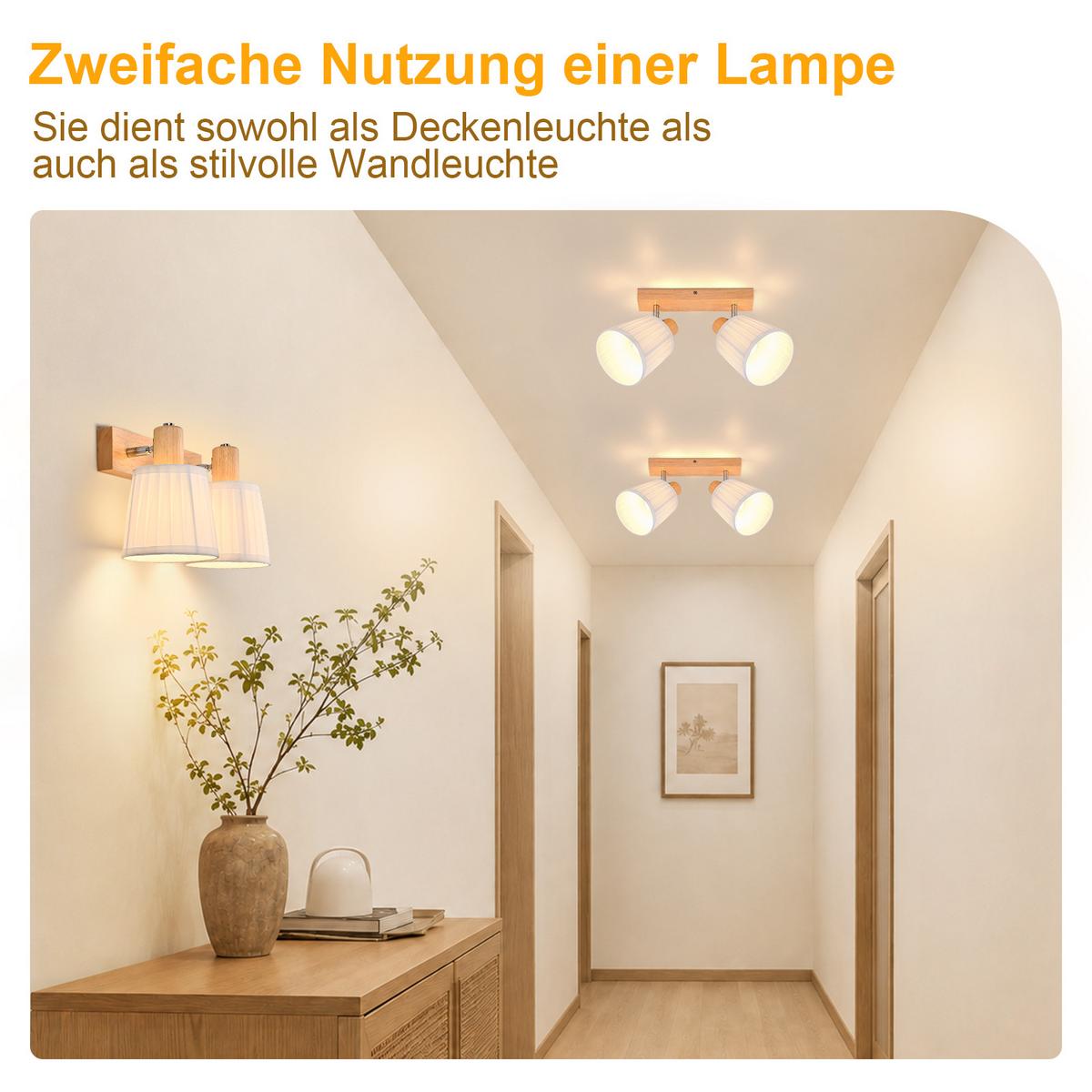 DECKENSTRAHLER Drevith 25/13/19 cm - Weiß/Braun, Holz/Textil (25/13/19cm) - ZMH