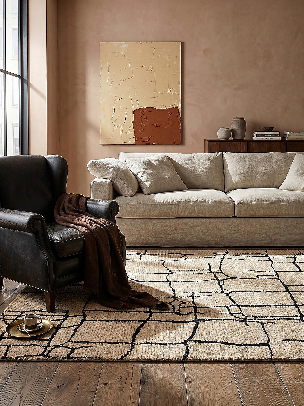 TEPPICH ARLEN, abstrakt, Creme-Schwarz, 160 x 230 cm - Beige, Textil (230/160cm) - KADIMA DESIGN