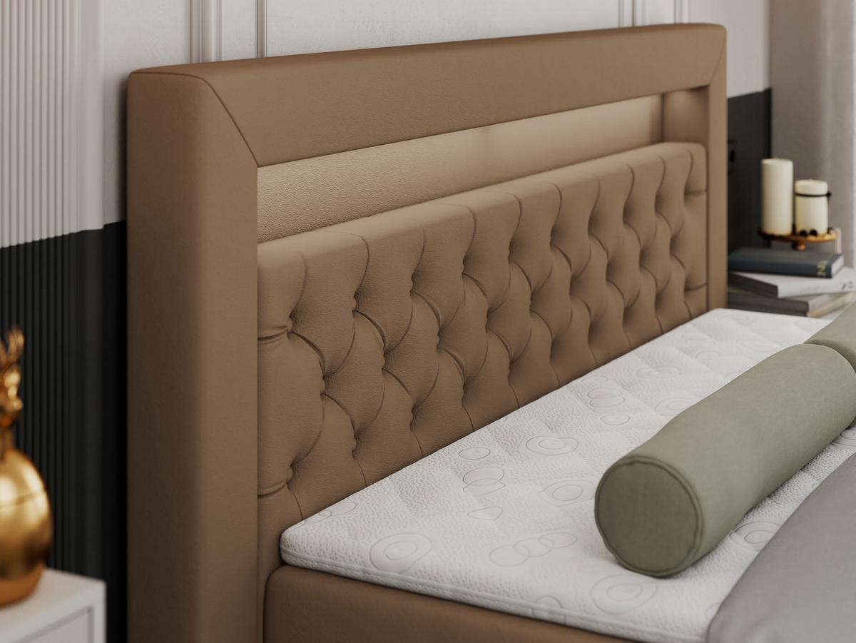 BOXBETT GOLD-9 LED 180/200 Braun Kunstleder - H3 - Braun, Holz/Textil (180/200cm) - MKS