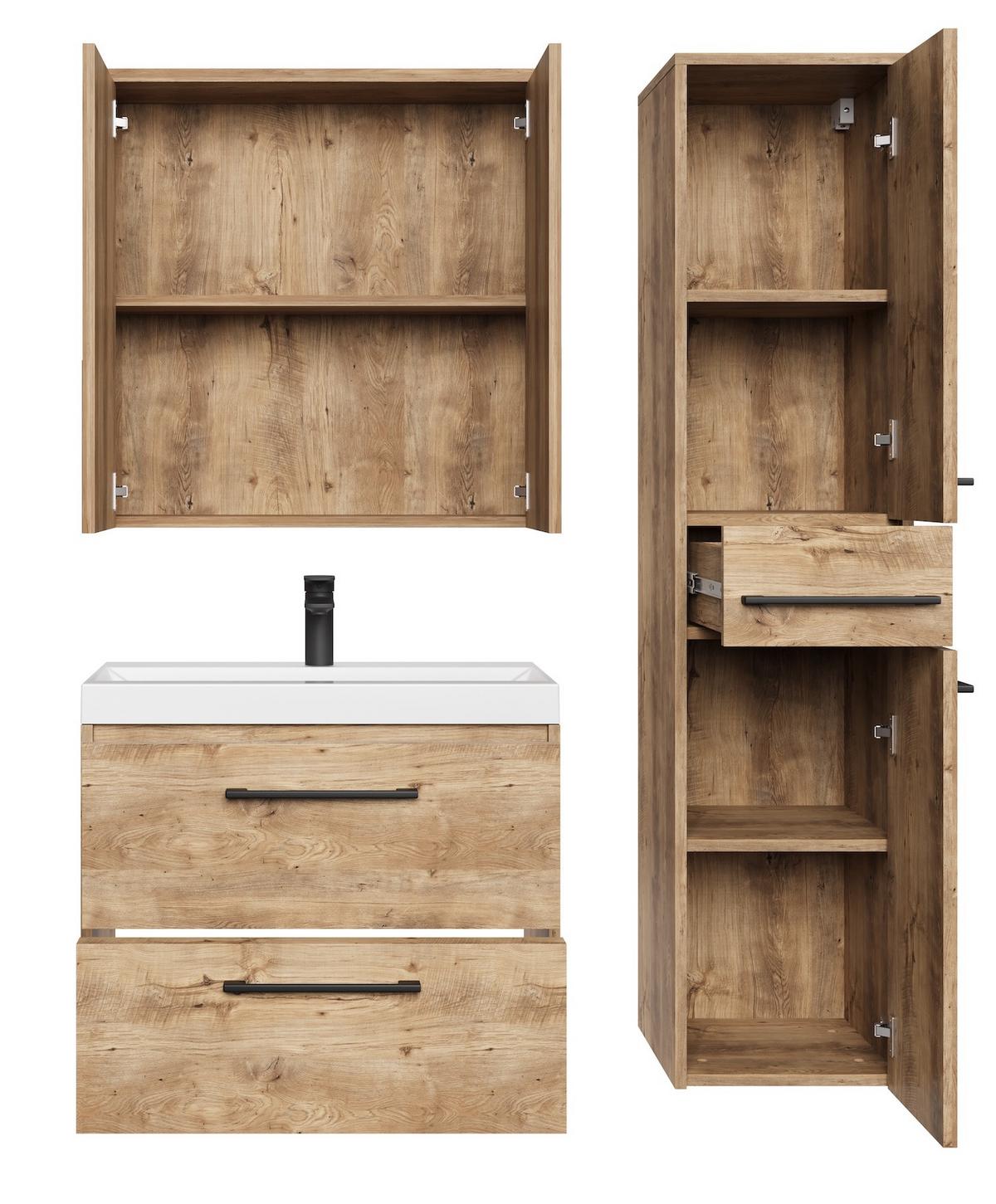 BADMÖBEL-SET Florence 4 Teile Kastanien Eiche - 60 x 35 x 51 cm - Kastanienfarben/Eichefarben, Holz (60/51/35cm) - Badplaats
